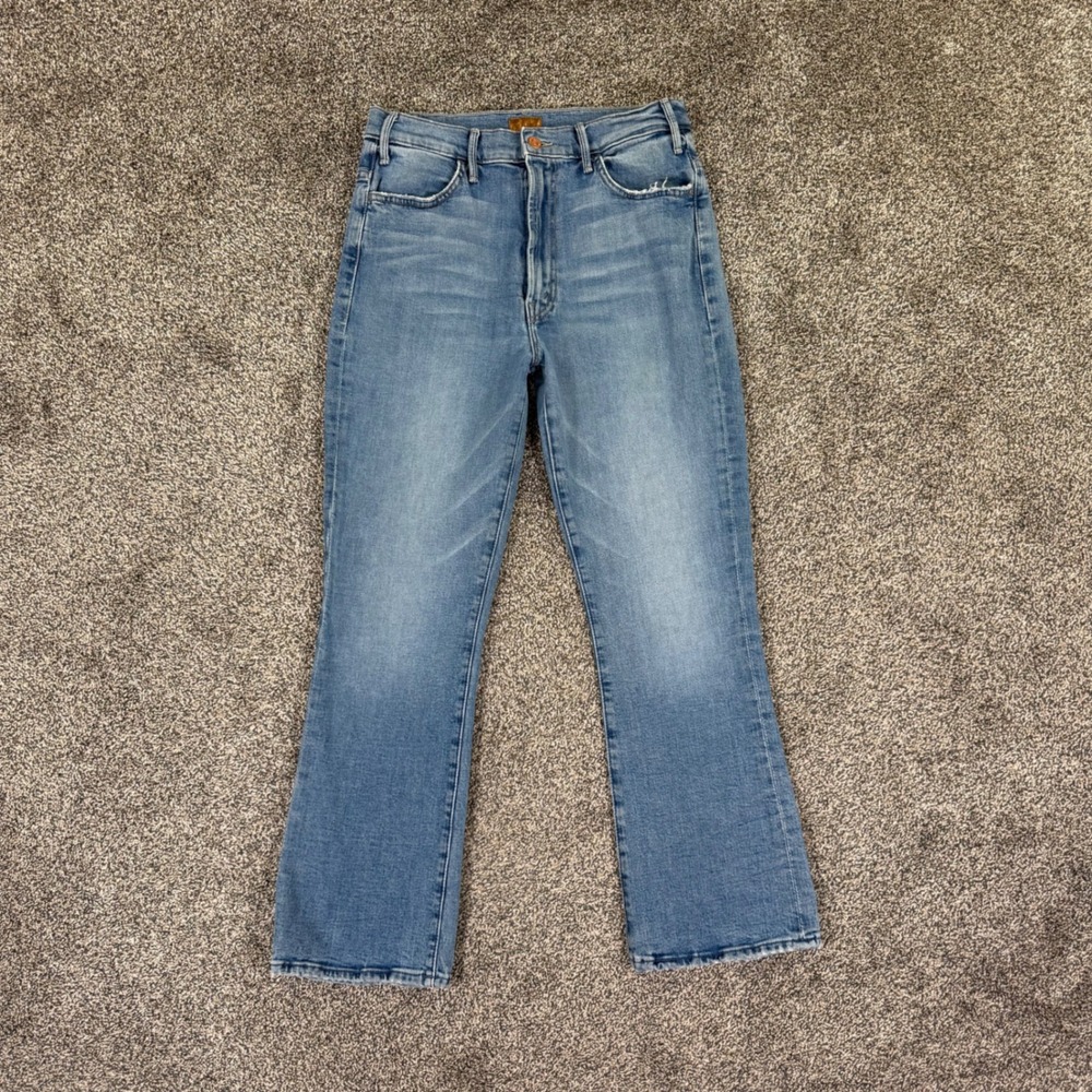 Mother The Hustler Ankle Scenic Route Jeans Womens 30 Blue Flare Bottom Wide Leg